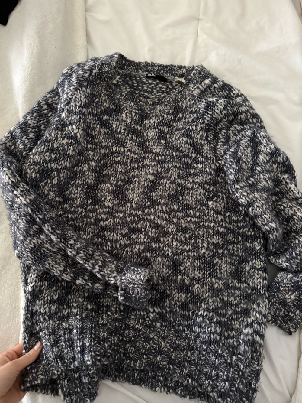 BDG Chunky Marled Knit Crewneck Sweater - Gray/White